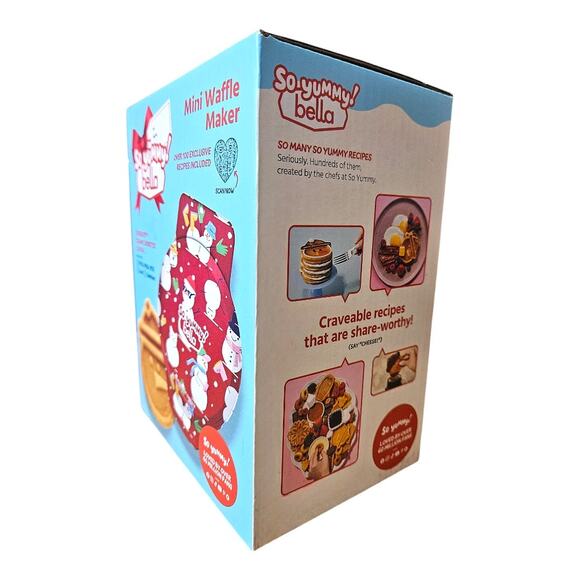 NEW So Yummy Bella Nonstick Mini Christmas Snowman Waffle Maker in Red - Picture 3 of 7